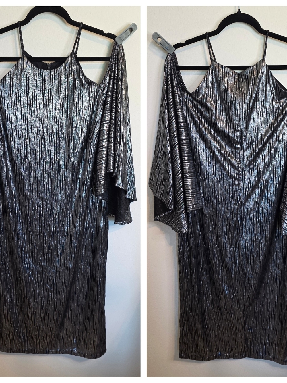R&M Richards Black Silver Metallic Midi Dress